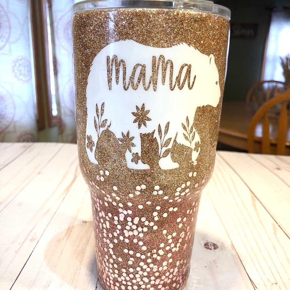 Mama bear glitter tumbler